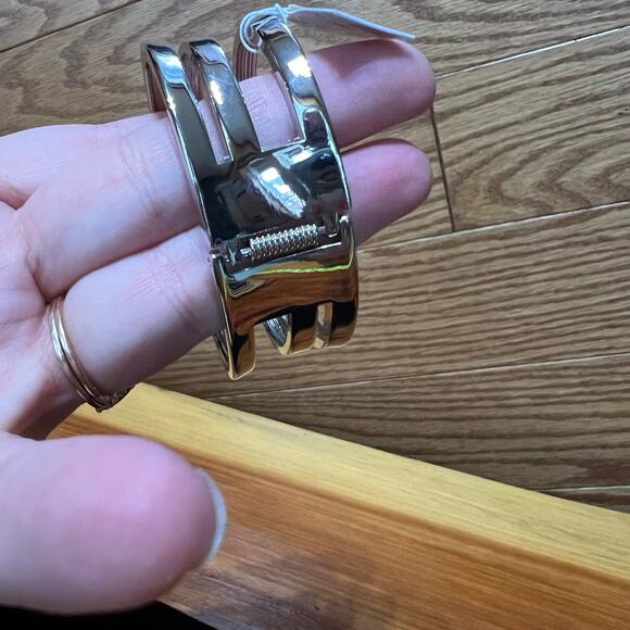 Lia Sophia Hinged Cuff Bangle Bracelet Silver Tone Geometric Chunky NEW NWT - Picture 7 of 9